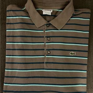 Lacoste Men's Polo Shirt in Brown with Blue Stripes